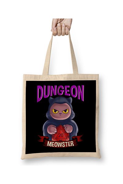 Baskı Dükkanı Dungeon Meowster Χαριτωμένη και αστεία υφασμάτινη τσάντα παιχνιδιών με μακριά λαβή