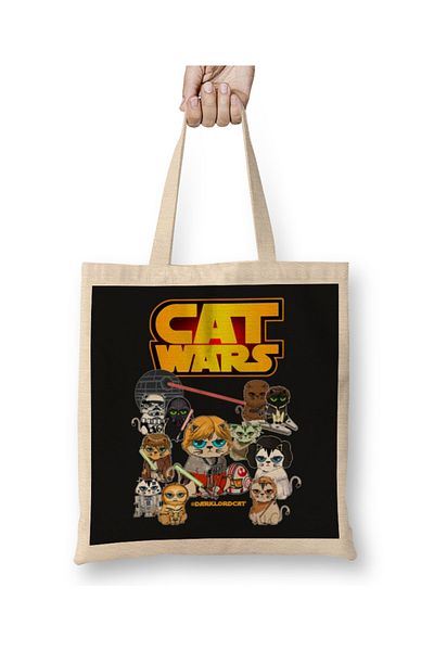 Baskı Dükkanı Geantă din pânză Star Cat Wars 06 cu mâner lung