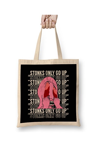 Baskı Dükkanı Stonks Funny Meme Investing Stock T-Shirt Torba Long Sa ručkom