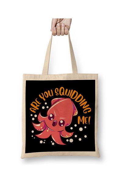 Baskı Dükkanı Αστείο είσαι με Squidding! Υφασμάτινη τσάντα Kidding Me Squid Pun με μακριά λαβή