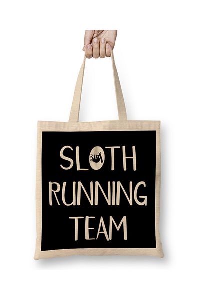 Baskı Dükkanı Sloth Lovers Funny Sloth Running Team υφασμάτινη τσάντα με μακριά λαβή