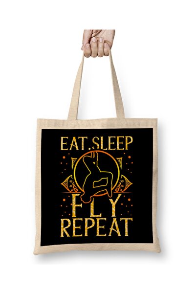 Baskı Dükkanı أكل النوم يطير تكرار حقيبة القماش الحرير اليوغا الجوية مقبض طويل