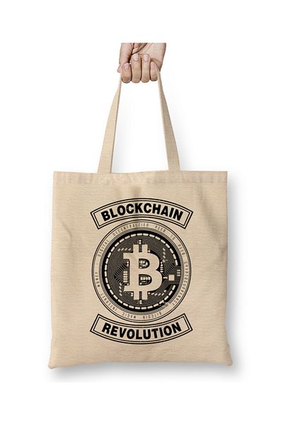 Baskı Dükkanı Υφασμάτινη τσάντα Bitcoin Revolution Blockchain με μακριά λαβή