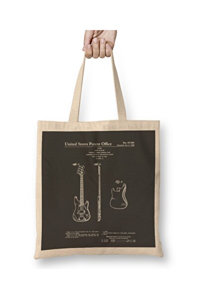 Baskı Dükkanı Fender Bass Guitar Patent White Bez Çanta Uzun Saplı