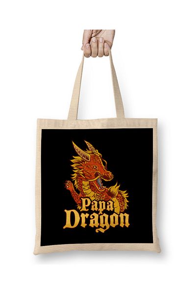 Baskı Dükkanı Φοβερή Papa Dragon Fearsome Dragon Fantasy Dad υφασμάτινη τσάντα με μακριά λαβή