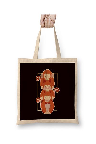 Baskı Dükkanı See Speak Hear No Evil Japonia Japoneză Wise Monkeys Emoticon Geantă din pânză Mâner lung
