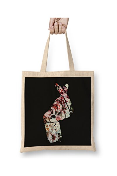 Baskı Dükkanı Kpop korejska ljubavna tkanina sa kristalima za prste Torba dug...