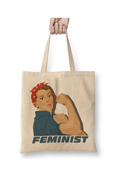 Baskı Dükkanı Rosie Riveter Φεμινιστική υφασμάτινη τσάντα με μακριά λαβή