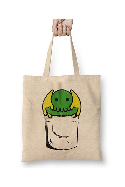 Baskı Dükkanı Χαριτωμένη υφασμάτινη τσάντα Cthulhu με μακριά λαβή