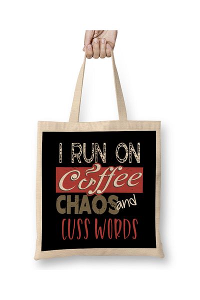 Baskı Dükkanı Αστεία I Run On Coffee Chaos and Cuss Words υφασμάτινη τσάντα με μακριά λαβή