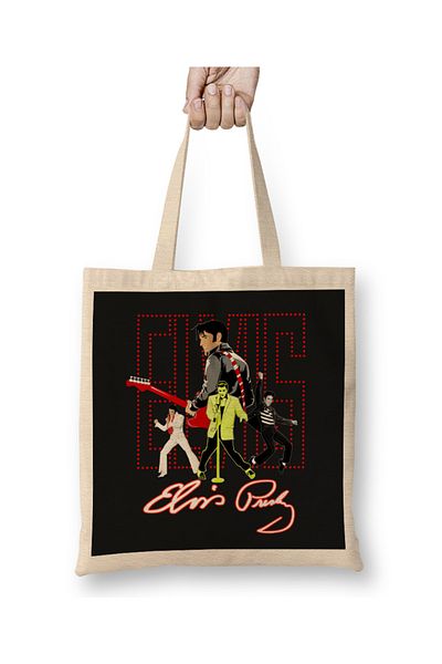 Baskı Dükkanı Geantă din pânză Elvis Presley Legacy cu mâner lung