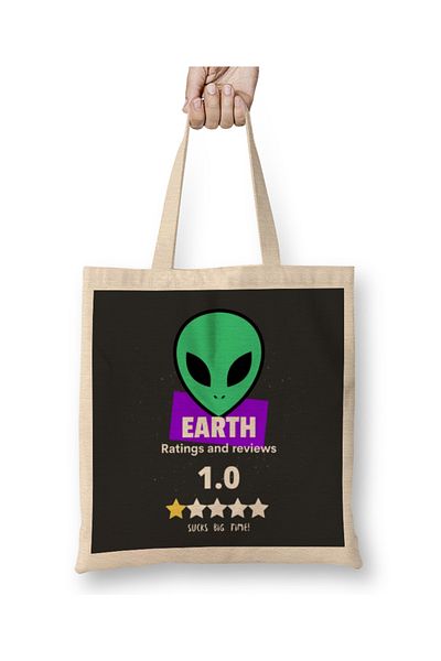Baskı Dükkanı Υφασμάτινη τσάντα Earth Alien Rating με μακριά λαβή