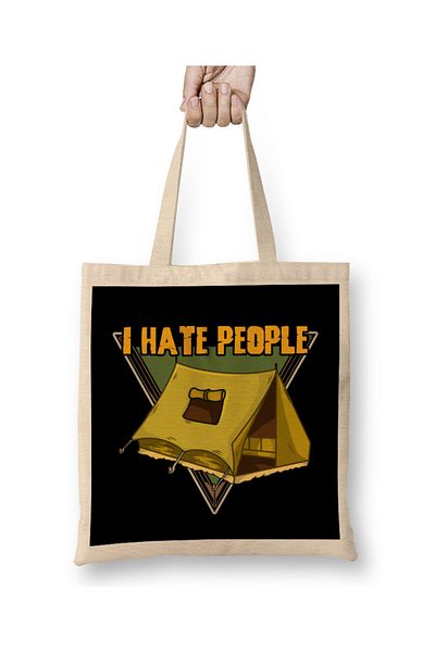 Baskı Dükkanı Amuzant I Hate People Camping Pun Geantă din pânză cu mâner lung