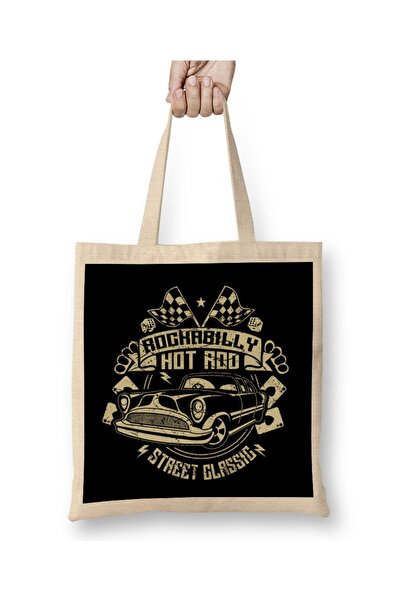 Baskı Dükkanı Rockabilly Hotrod klasična auto tkanina Torba duga Sa ručkom
