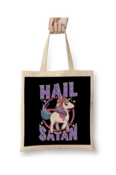 Baskı Dükkanı Hail Satan Unicorn - Metalna probušena tkanina Torba cm, duga i...