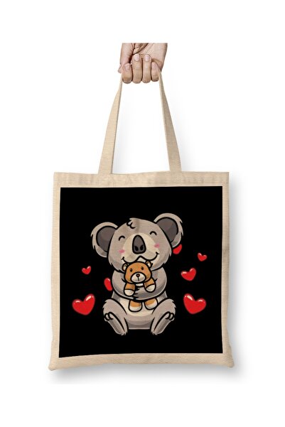 Baskı Dükkanı Koala plišana igračka Kawaii srce Koala medved platno Torba dug...