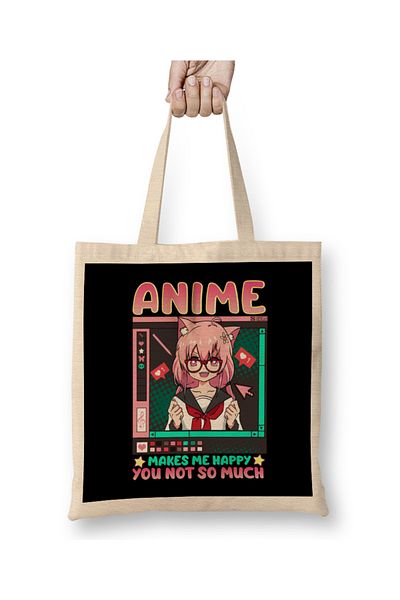 Baskı Dükkanı Το Anime με κάνει χαρούμενο που δεν είναι τόσο πολύ υφασμάτινη τσάντα με μακριά λαβή