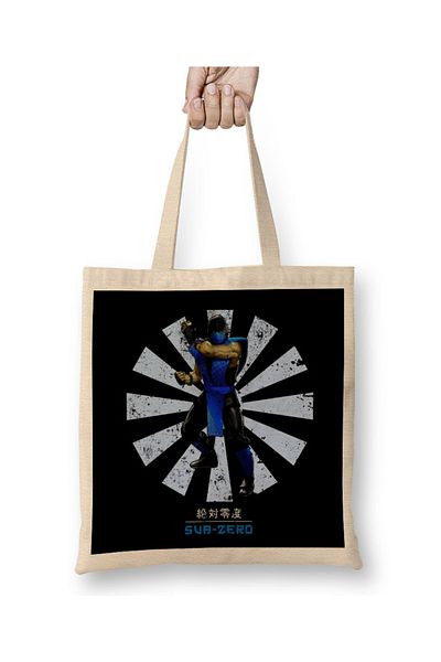 Baskı Dükkanı Υφασμάτινη τσάντα Sub Zero Retro Japanese Mortal Kombat με μακριά λαβή