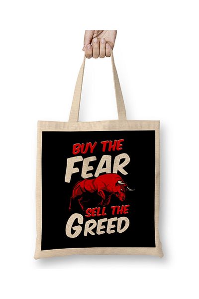 Baskı Dükkanı Cumpărați The Fear Sell The Greed Bull Market Geantă din stofă cu mâner lung