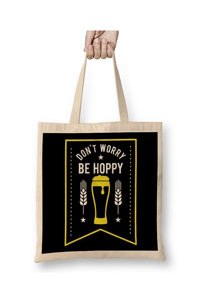 Baskı Dükkanı Αστεία Μην ανησυχείτε Be Hoppy Cute Beer Drinking Pun υφασμάτινη τσάντα με μακριά λαβή