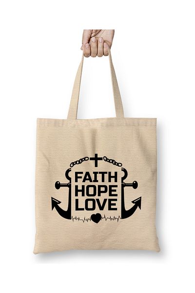 Baskı Dükkanı Υφασμάτινη τσάντα Faith Hope Love με μακριά λαβή