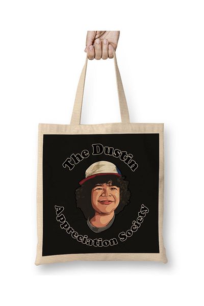 Baskı Dükkanı Stranger Things The Dustin Appreciation Society υφασμάτινη τσάντα με μακριά λαβή