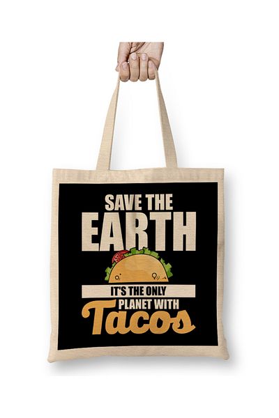 Baskı Dükkanı Salvați Pământul Este singurul planetă cu mâner lung pentru geantă de pânză Tacos