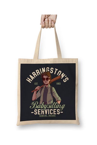 Baskı Dükkanı Stranger Things Harringtons Geantă din pânză pentru agenție de babysitting cu mâner lung