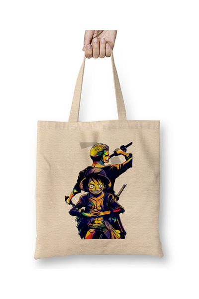 Baskı Dükkanı Geantă din pânză Luffy One Piece Luffy și Zoro cu mâner lung