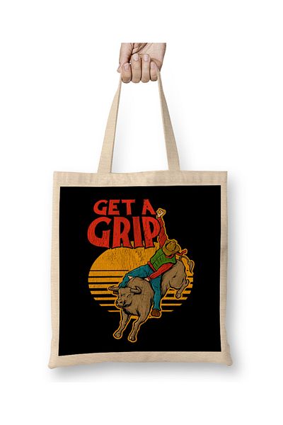 Baskı Dükkanı Get A Grip Funny Bull Riding Pun υφασμάτινη τσάντα με μακριά λαβή