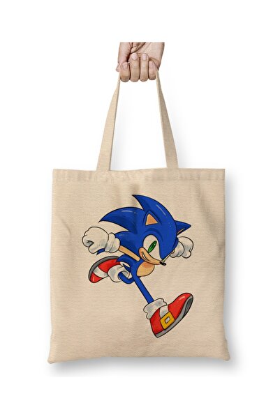 Baskı Dükkanı حقيبة قماش سونيك 02 بمقبض طويل