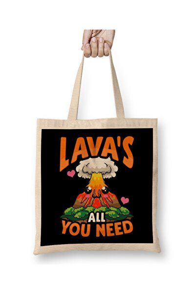 Baskı Dükkanı Slatka i smešna torba "Lavas All You Need Volcano Pun" Torba du...
