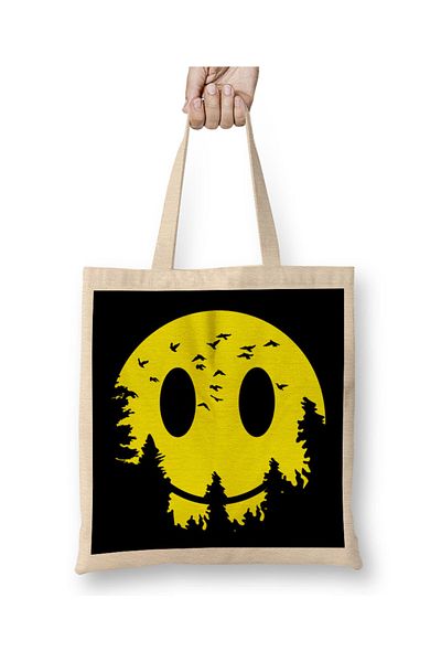 Baskı Dükkanı Υφασμάτινη τσάντα Smiley Moon με μακριά λαβή