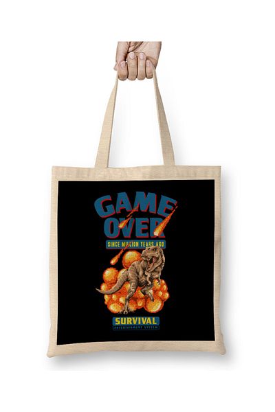 Baskı Dükkanı Retro Pixel Game Over Dinosaur Survival υφασμάτινη τσάντα με μακριά λαβή