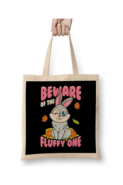 Baskı Dükkanı Προσοχή στην Fluffy One Adorable Bunny Rabbit υφασμάτινη τσάντα με μακριά λαβή