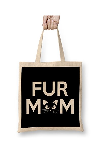 Baskı Dükkanı Fur Mom Adorable Crazy Cat Lady Kitty Mama Сумка з довгими ручками