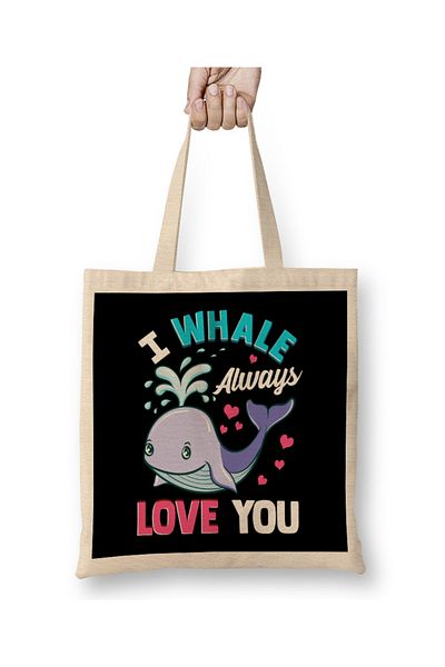 Baskı Dükkanı Χαριτωμένο και αστείο I Whale Always Love You Animal Pun υφασμάτινη τσάντα με μακριά λαβή