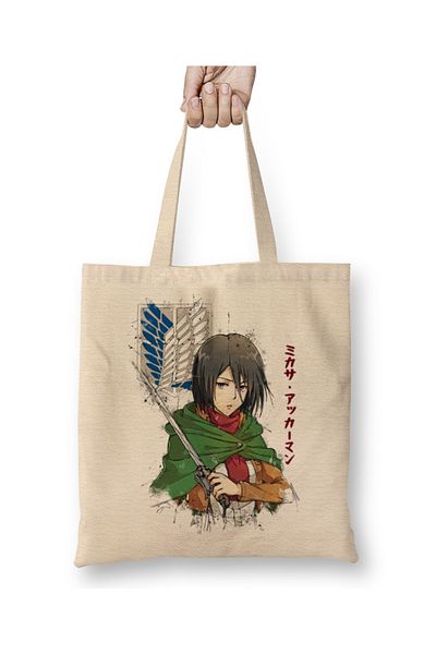 Baskı Dükkanı Mikasa Ackerman 01 υφασμάτινη τσάντα μακριά λαβή