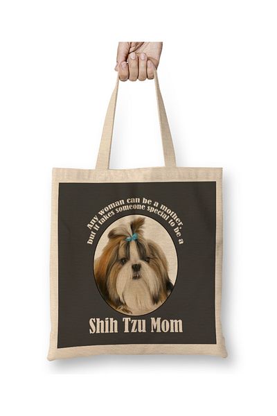 Baskı Dükkanı Shih Tzu Mom 01 υφασμάτινη τσάντα με μακριά λαβή