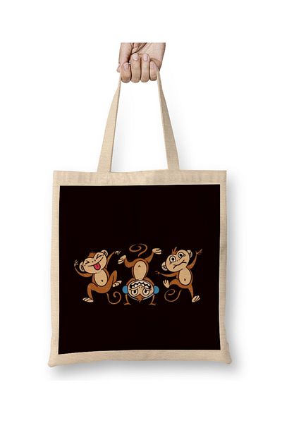 Baskı Dükkanı Δείτε Speak Hear No Evil Japan Emoticon Monkeys Υφασμάτινη τσάντα ιαπωνικής τέχνης με μακριά λαβή