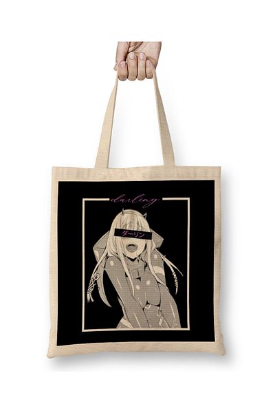 Baskı Dükkanı Anime And Manga Zero Two Darling in the Franxx Ahegao Tote Bag Long Handle