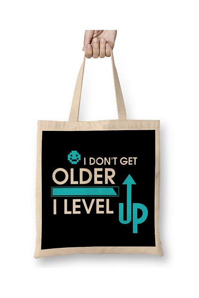 Baskı Dükkanı Δεν γίνομαι παλαιότερος I Level Up Gamer Birthday υφασμάτινη τσάντα με μακριά λαβή