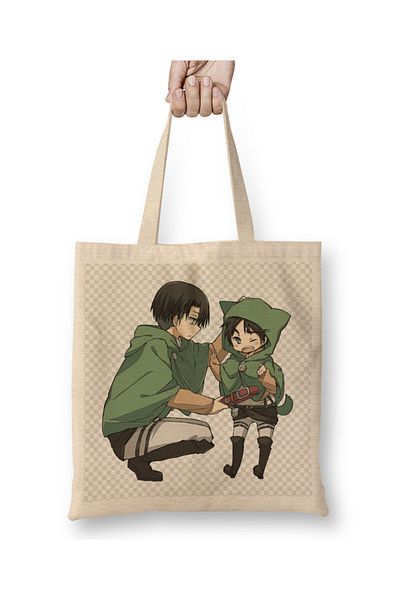 Baskı Dükkanı Attack On Titan Chibi Levi X Eren υφασμάτινη τσάντα με μακριά λαβή