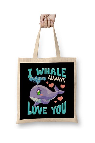 Baskı Dükkanı Χαριτωμένο και αστείο I Whale Always Love You Animal Pun υφασμάτινη τσάντα με μακριά λαβή