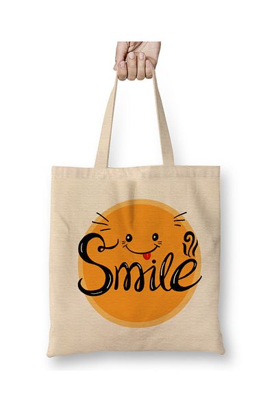 Baskı Dükkanı Smile Funny imoji Geantă din pânză cu mâner lung