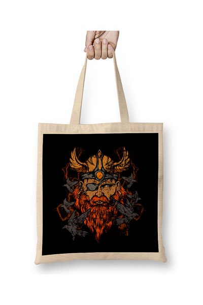 Baskı Dükkanı Vintage Odin & Ravens Norse Mythology ταλαιπωρημένη υφασμάτινη τσάντα με μακριά λαβή