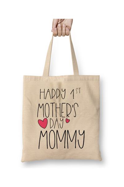 Baskı Dükkanı Happy 1st Mother's Day New Mommy First 2020 Geantă din pânză cu mâner lung