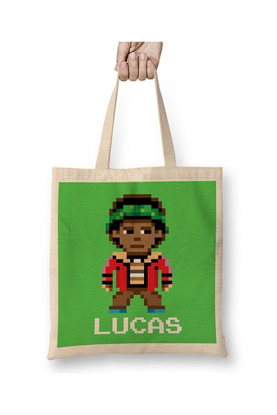 Baskı Dükkanı Stranger Things Υφασμάτινη τσάντα χαρακτήρων Lucas Pixel με μακριά λαβή