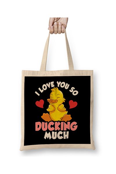 Baskı Dükkanı I Love You So Ducking Πολύ υπέροχο Duckling Pun υφασμάτινη τσάντα με μακριά λαβή
