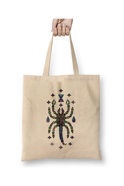 Baskı Dükkanı Trippy Scorpion Desert Arachnid Land Octopus υφασμάτινη τσάντα με μακριά λαβή